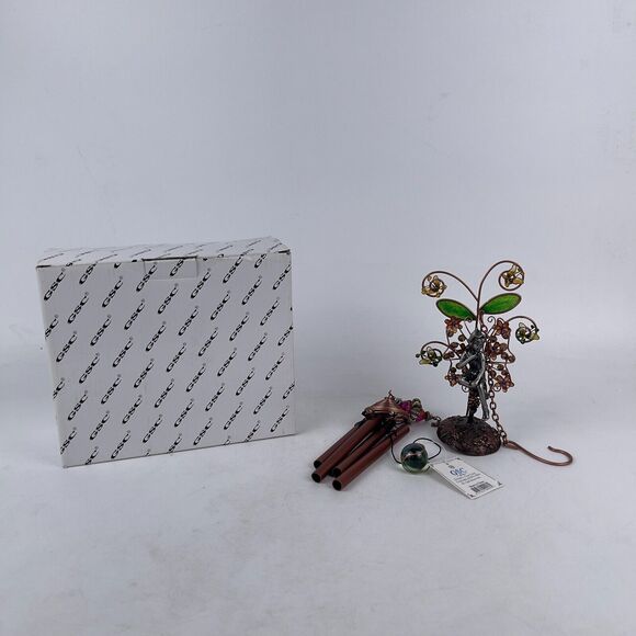 Vintage GSC Enameled Copper Metal Fairy Butterfly & Beaded‎ Floral Wind Chime - Picture 1 of 6